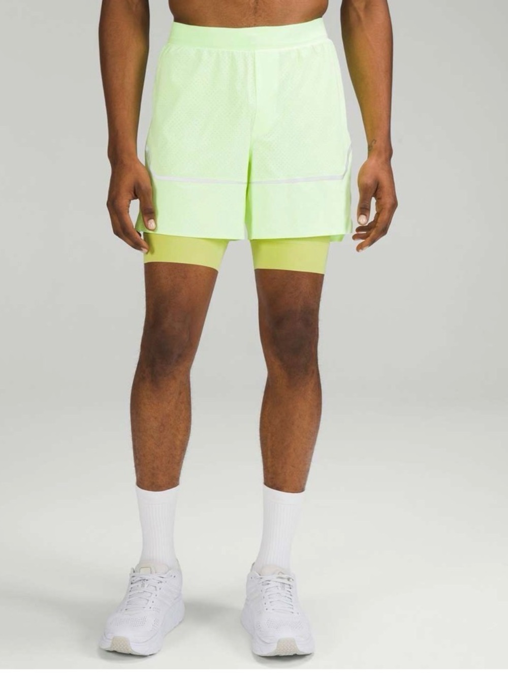 lululemon athletica Men's Neon Lime Two-in-One Running Shorts